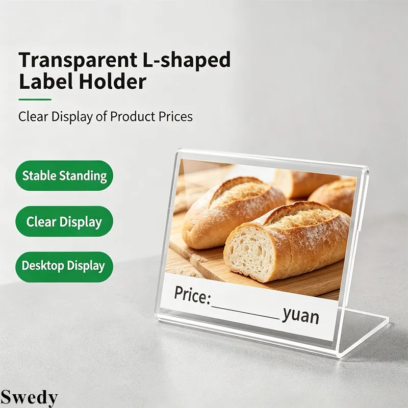 30 Pieces 12x8cm Plastic Price Label Holder Menu Paper Ticket Holder Bread Cake Price Tags Acrylic Sign Holder Display Stand