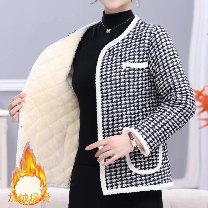 Mother Added Velvet Padded Cotton-Padded Winter Coat 2023 New Online Celebrity Explosions Black And White Warm Ladies Coats