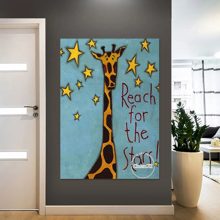 Kids Bedroom Decorative Item Giraffe Canvas Picture Cartoon Oil Painting Large Cute Animal Poster Wall Hangings Art For Room