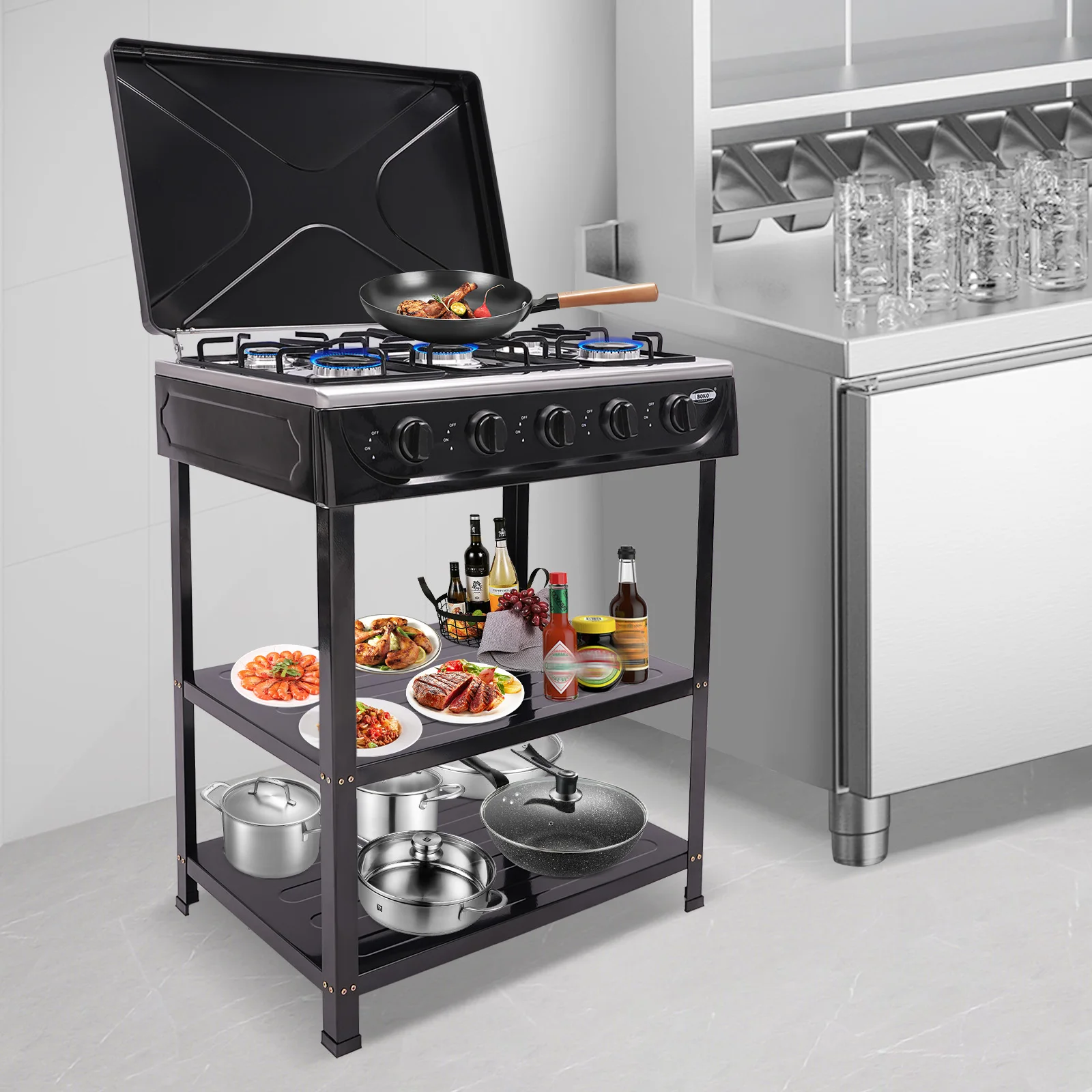 5 شعلات موقد غاز محمول موقد غاز البروبان الطبيعي مع لوحتين للوضع وأقدام غير قابلة للانزلاق للطهي في الهواء الطلق