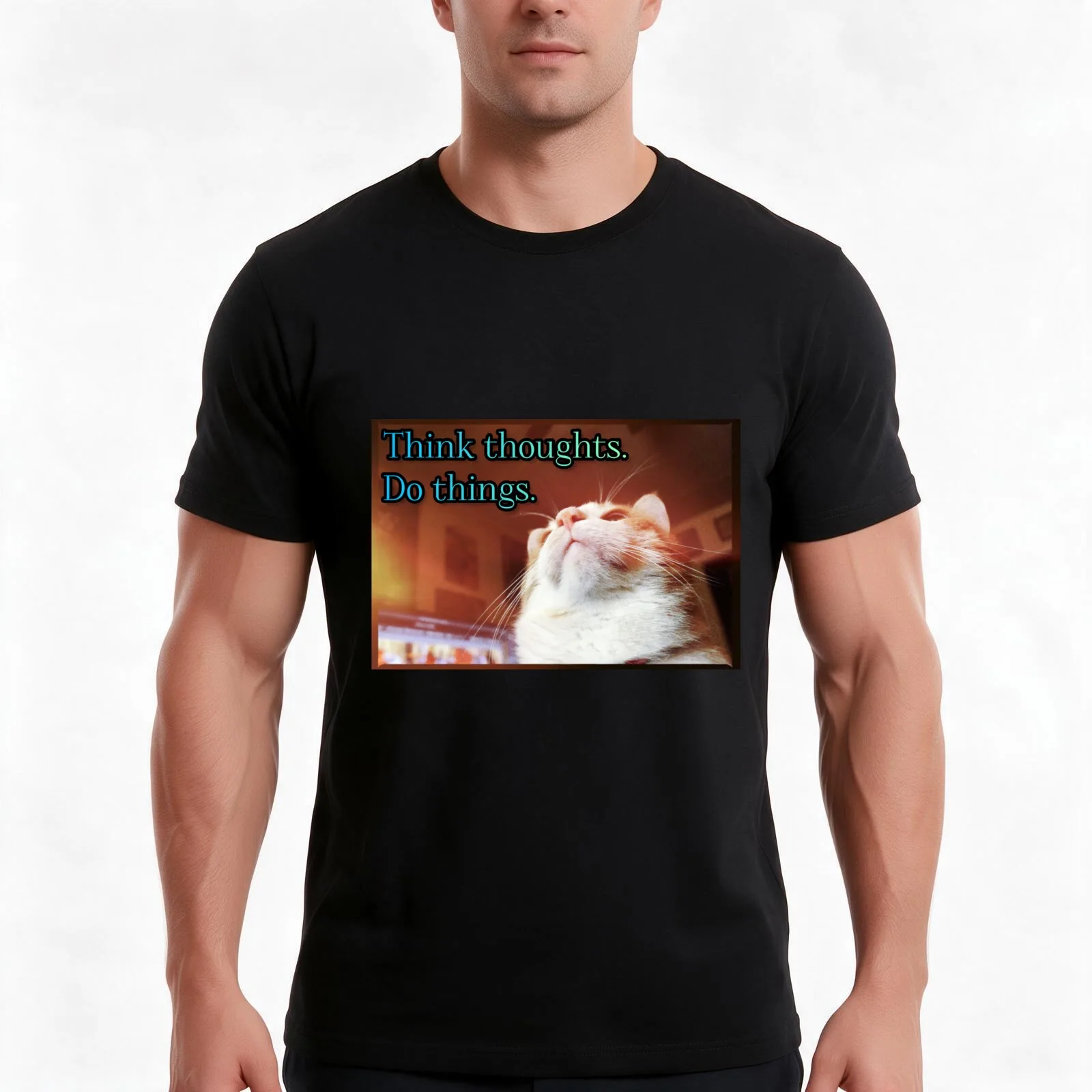 Think thoughts, do things T-Shirt, Summer Casual Cotton Tee, Oversized Streetwear Tops, Vintage Graphic Print, Unisex Men Women