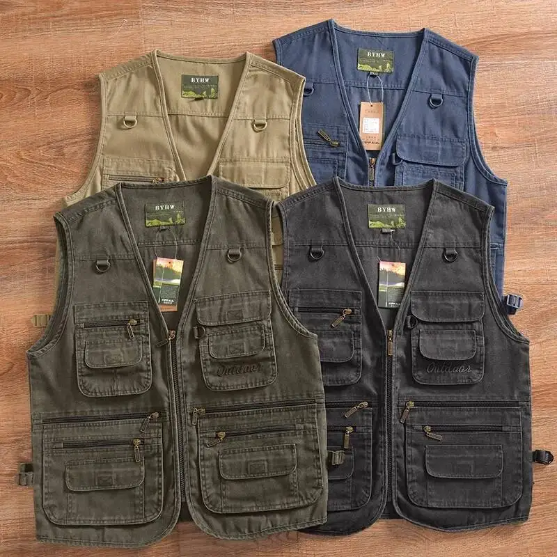 

Мужской уличный повседневный жилет с v-образным вырезом и несколькими карманами, тактический однотонный военный жилет, одежда для рыбалки и пешего туризма