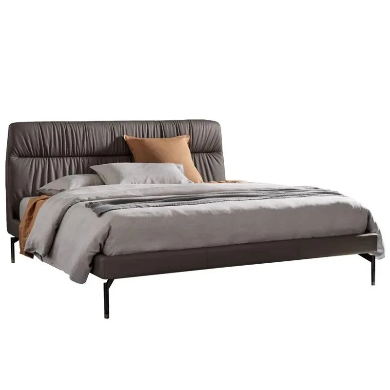 Simple modern master bedroom suspended double bed Italian light luxury thin bedside pleated craftsmanship minimalist  bed