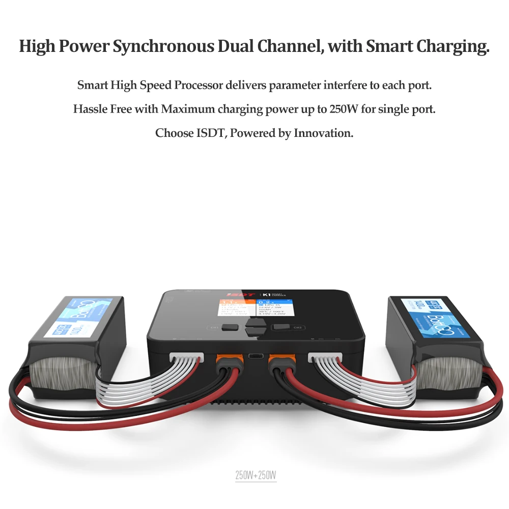 ISDT K1 Dual Channel Balance Lipo Charger AC 100W DC 2X250W 10A 2.4″ IPS LCD Display Multilingual for Lipo NiMh Pb Battery - Image 4