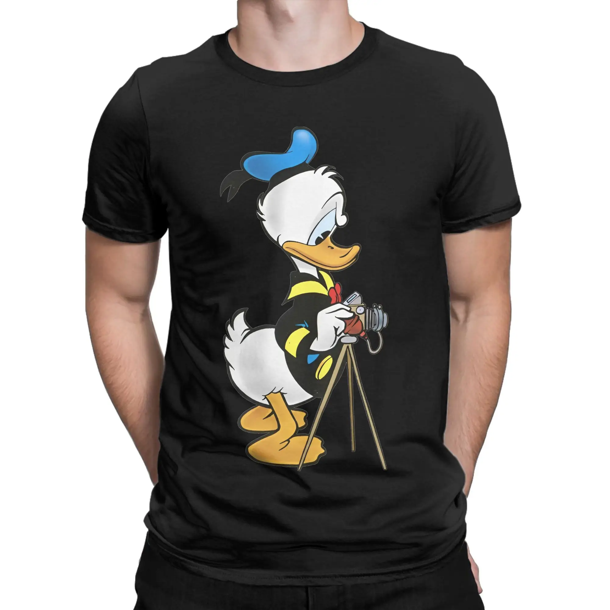 

Donald Duck Take Photo Cotton T-Shirt For Man Beach Vintage T-Shirts O Neck Leisure Tee Shirt Oversized Print Clothing