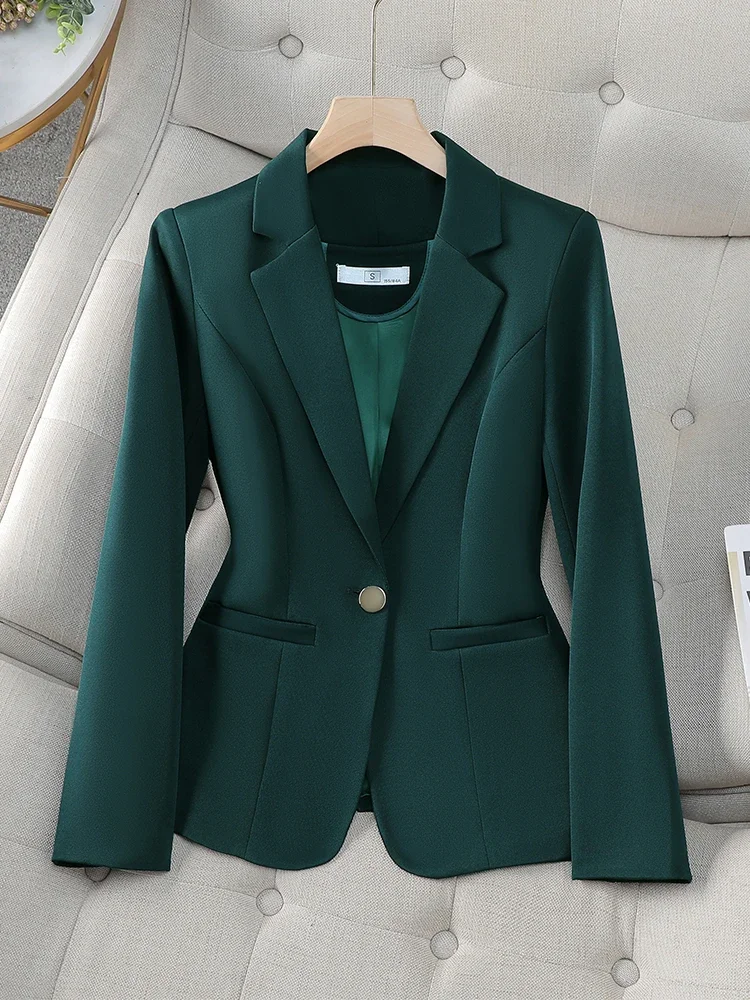 Office Ladies Blazer Women Jacket Apricot Green Black Long Sleeve Single Button Female Business Work Wear Slim Formal Coat