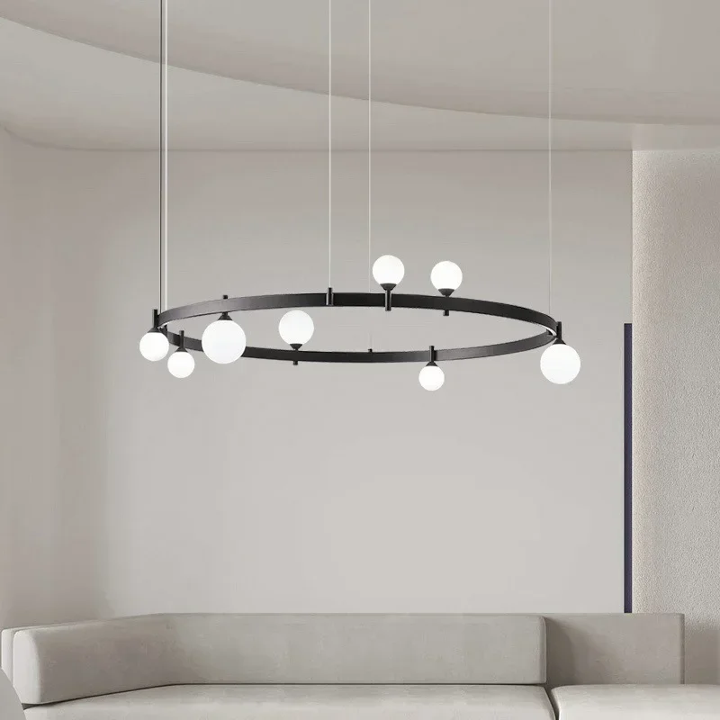 LED Designer Style Parlor Chandelier Ring White Glass Wire Adjustable Dining Room Bedroom Minimalist Hanglamp Art Decor G4 Bulb