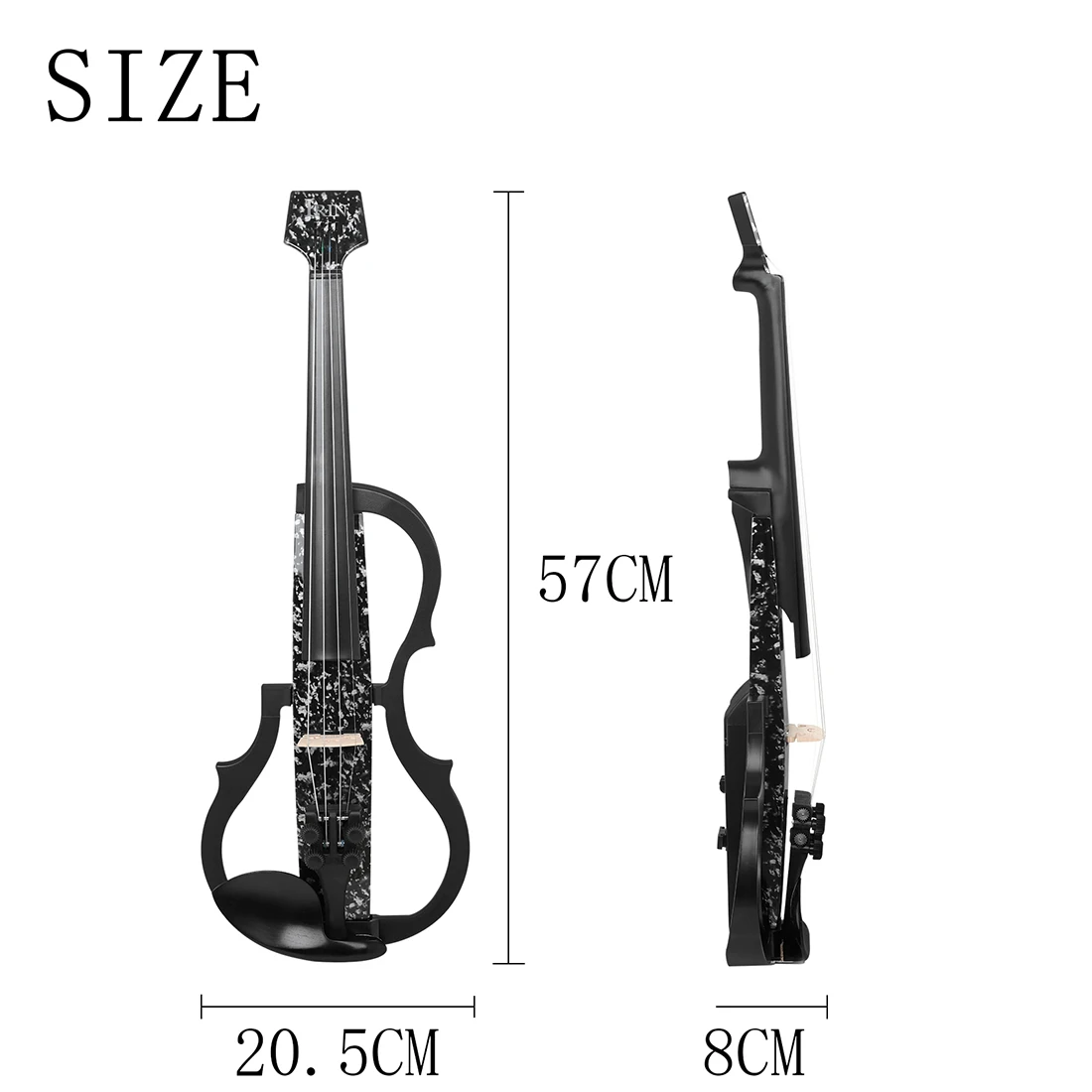 Professional 4/4 Electroacoustic Violin Headless Silent Carbon Fibre Electric Violin with Violin Bow Cable Headphone Accessories