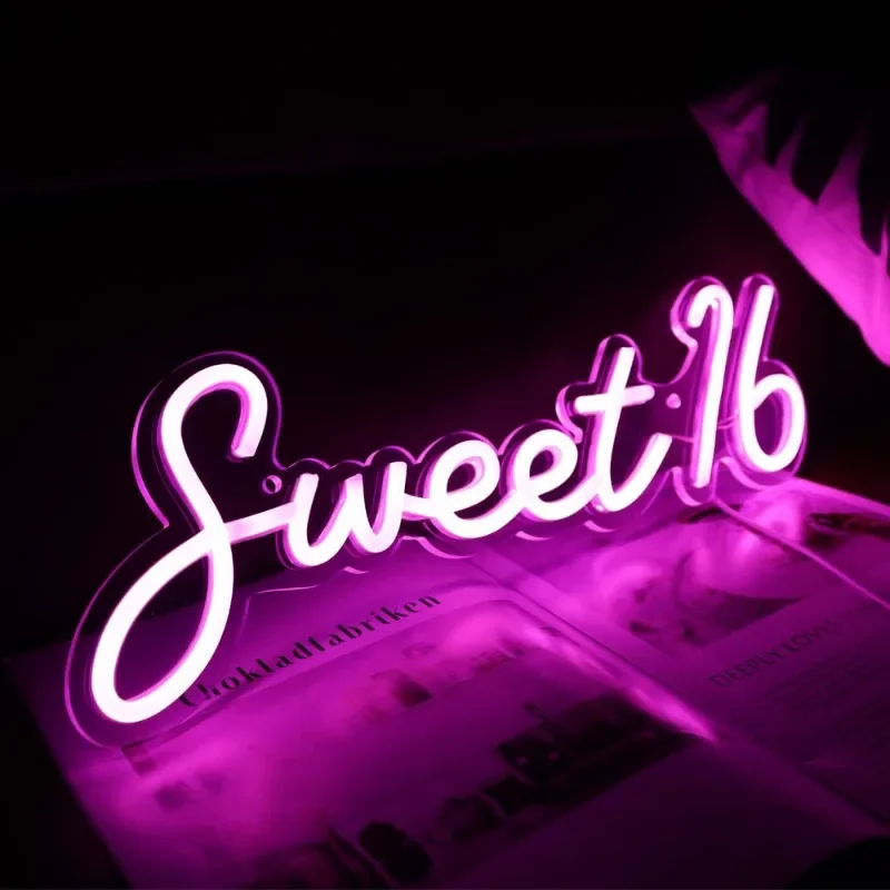 Sweet 16 LED Neon Sign for 16th Birthday Party Decorations Ceremony,Also Can be Used As a Small 5V USB Plug,16.9 * 6.3inches