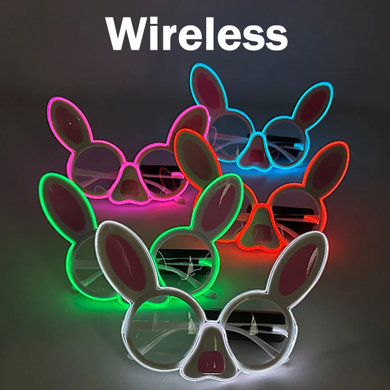 Wireless Cute LED Light Up Flashing Rabbit Glasses Neon El Wire Rave Glasses for Women Girl Birthday Party Wedding Décor