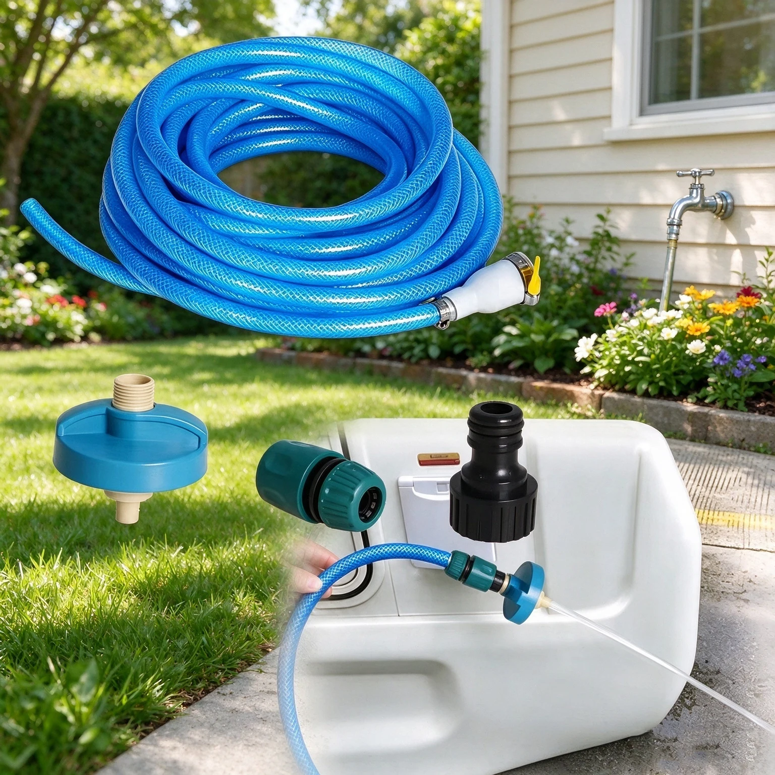 Caravan Rheinland 10m Fresh Water Hose for Caravans with Tap Connector 1/2' Quick Connect Inlet Filler Cap - RV Water Pump Hose