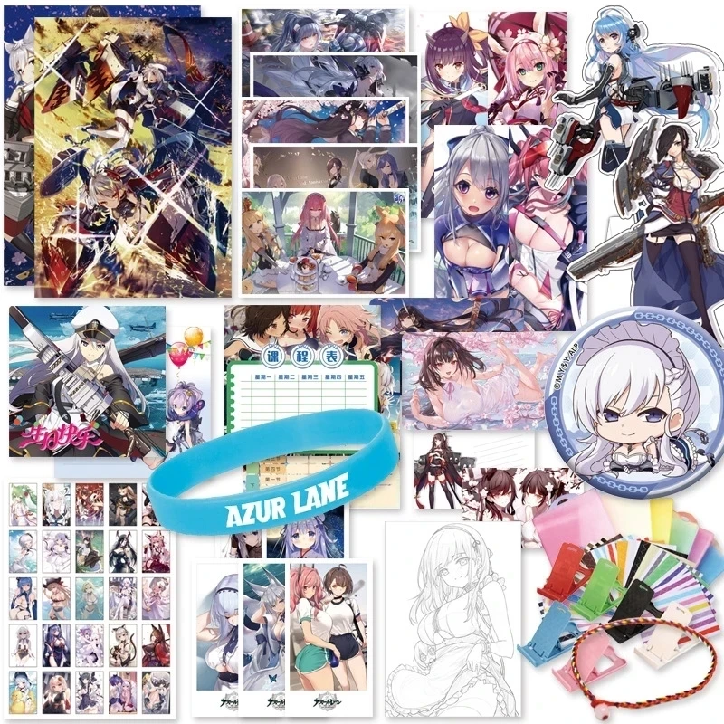 New Game Azur Lane Lucky Gift Bag Atago Akagi Kaga Cartoon Postcard Poster Badge Bookmark Fans Collection Gift