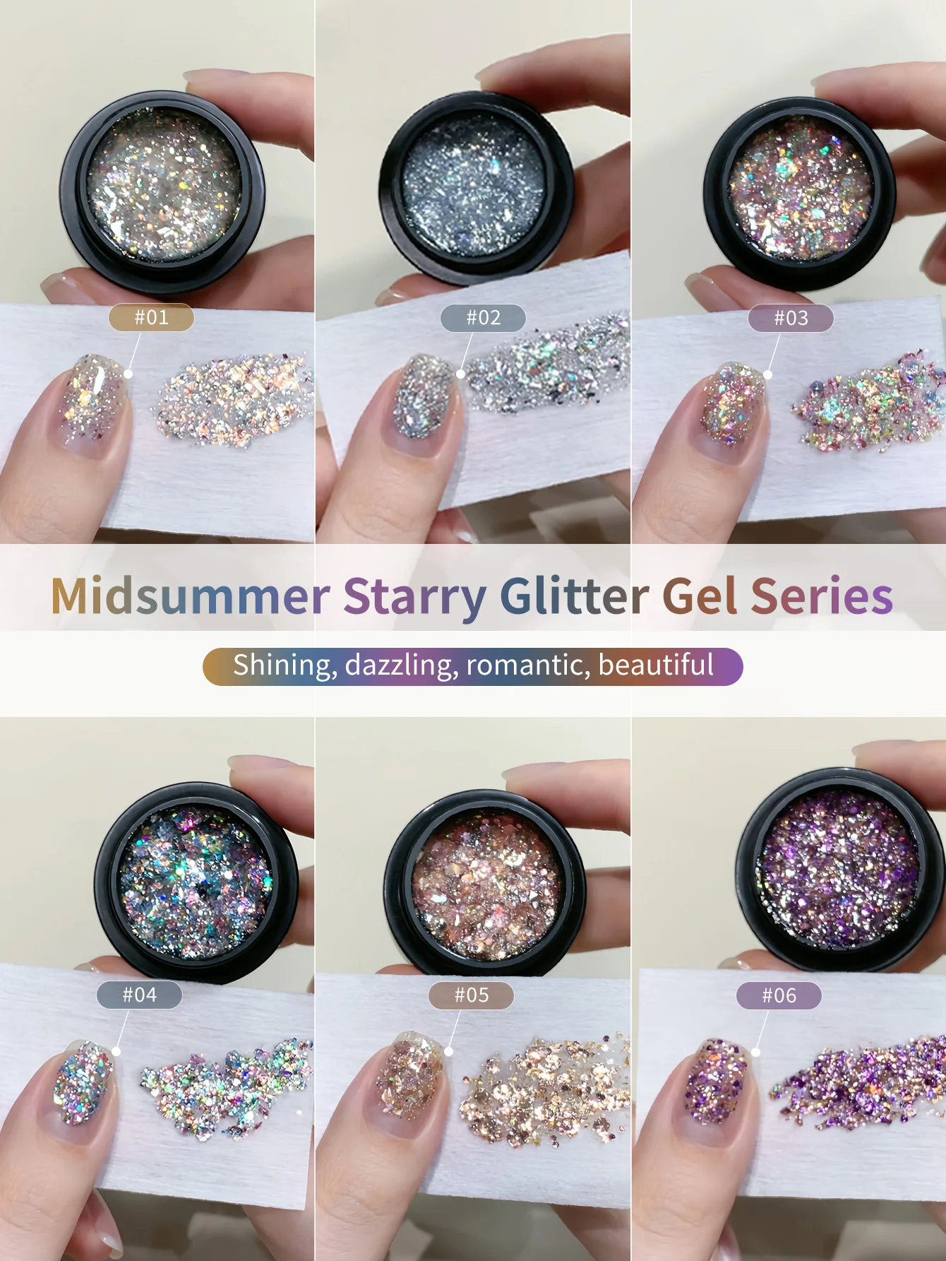 Chrome Platinum Glitter Nail Polish,Sparkly Shiny UV LED Soak Off six Colors Gel Polish Kit Home DIY Manicure Nail Salon Varnish