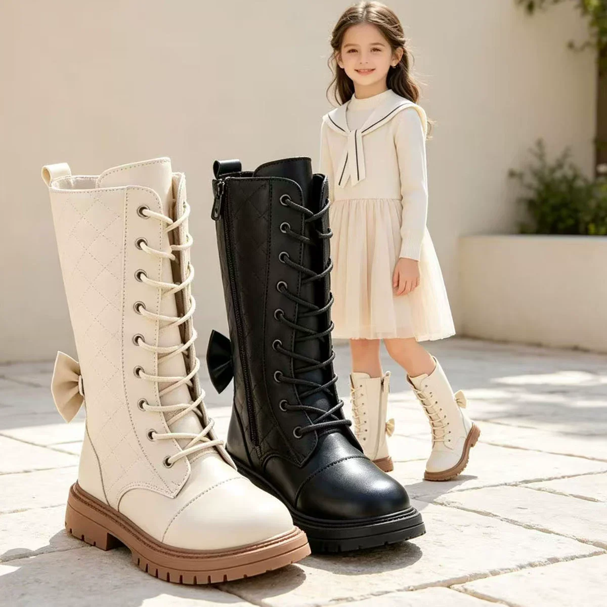 Girls Long Boots Children Knee-High Fashion Boots Rubber Soft Platform for Princess Kids High Boots Classic Winter leather shoes