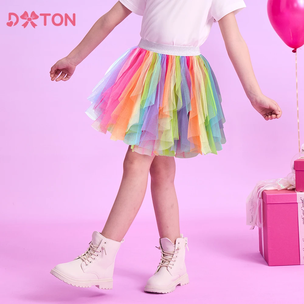 

DXTON Kids Tutu Skirts For Girls Rainbow Mesh Tulle Patchwork Children Petiskirt Irregular Ballet Dancing Colorful Skirt 3-10Yrs