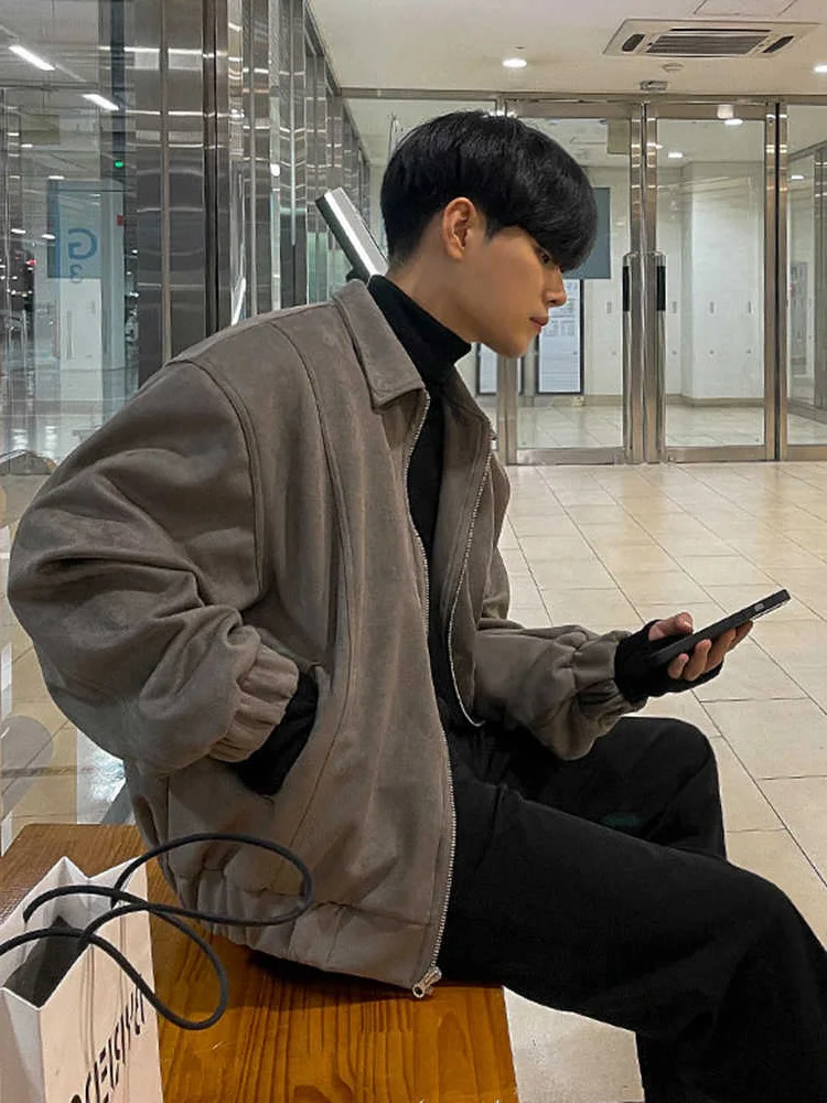 

Мужская зимняя куртка из замши в стиле ретро, свободного кроя, в уличном стиле, модная, с длинными рукавами, молодежная, осенняя