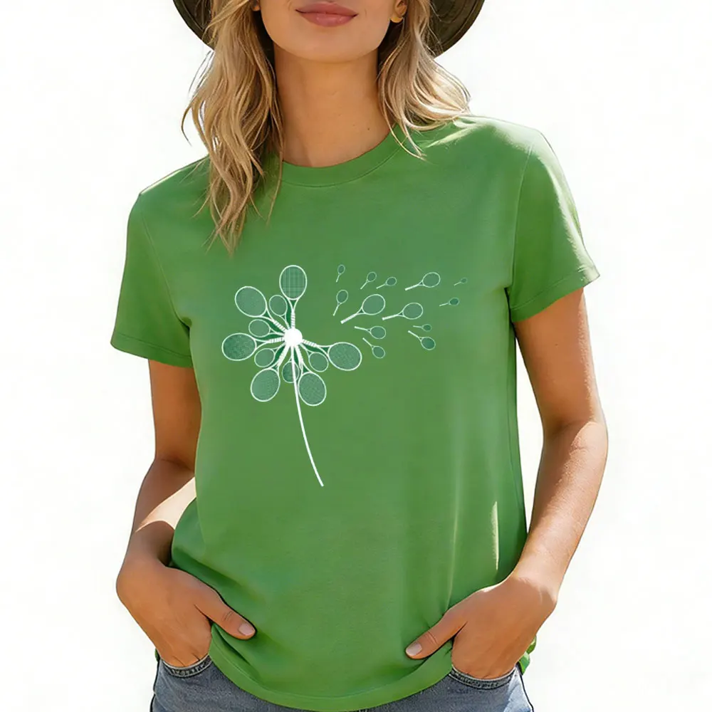 Dandelion Flower Tennis Graphic Player Coach Racket Sports T-Shirt Women Summer Outdoor Leisure Sports T Shirt Streetwear Tops