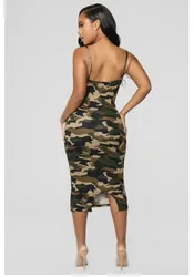 Womens Casual Bodycon Dress Sleeveless Camo Military Army Midi Dresses Sundress