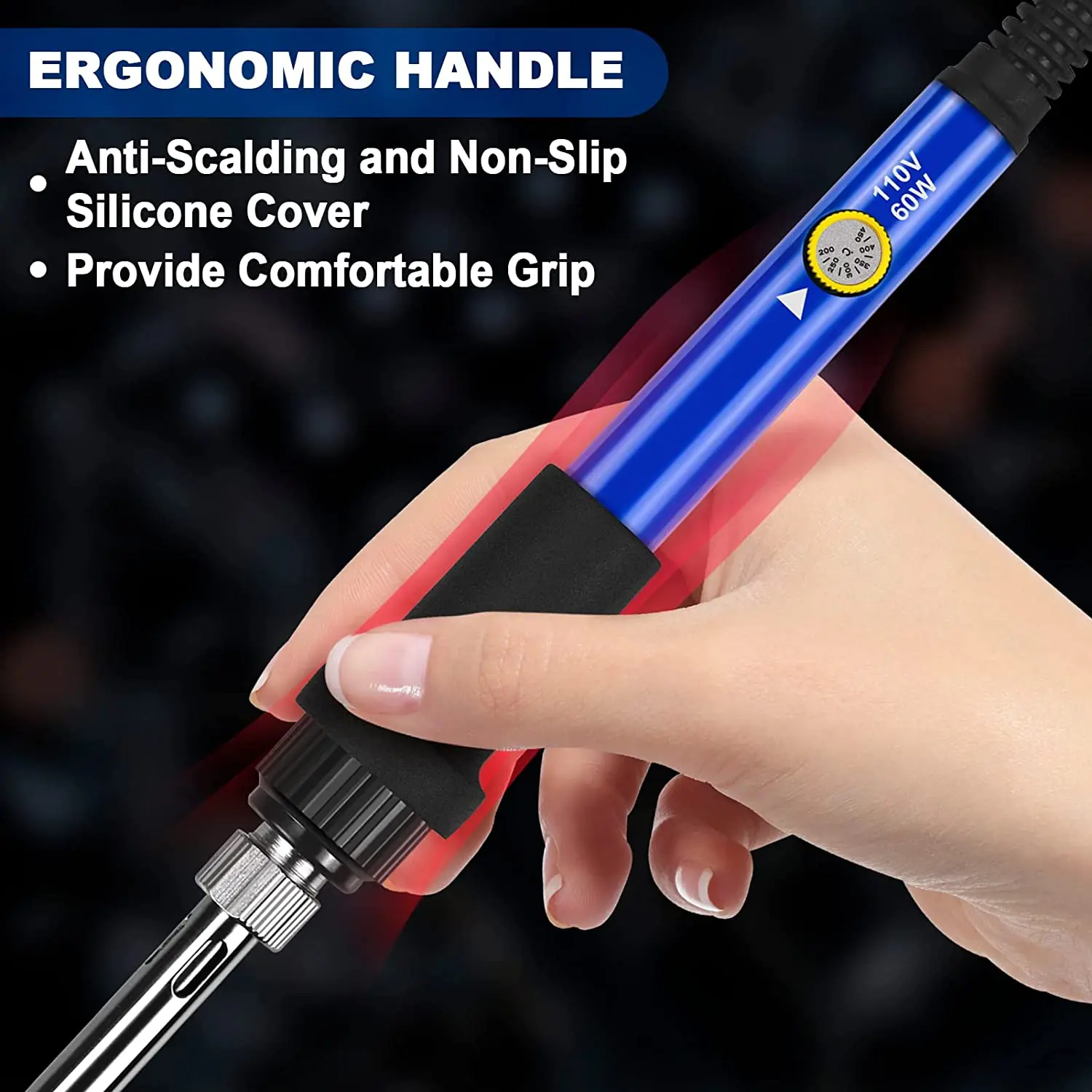 Soldering Iron Kit, 60W Soldering Pen, Adjustable Temperature Solder Iron, Soldering Wire, Soldering Flux, 5 Iron Tips.