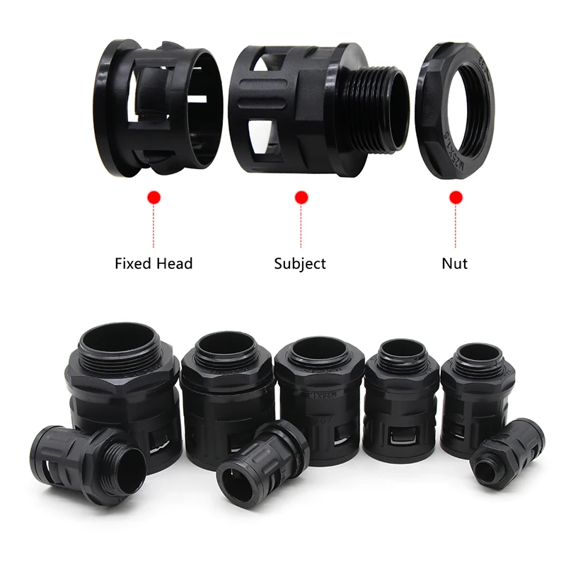 Plastic Corrugated Pipe Joint AD13/5.8/18.5/21.2/25/28.5/34.5mm Plastic Tube Connector Bellows Joint Cable Gland Nylon Joint