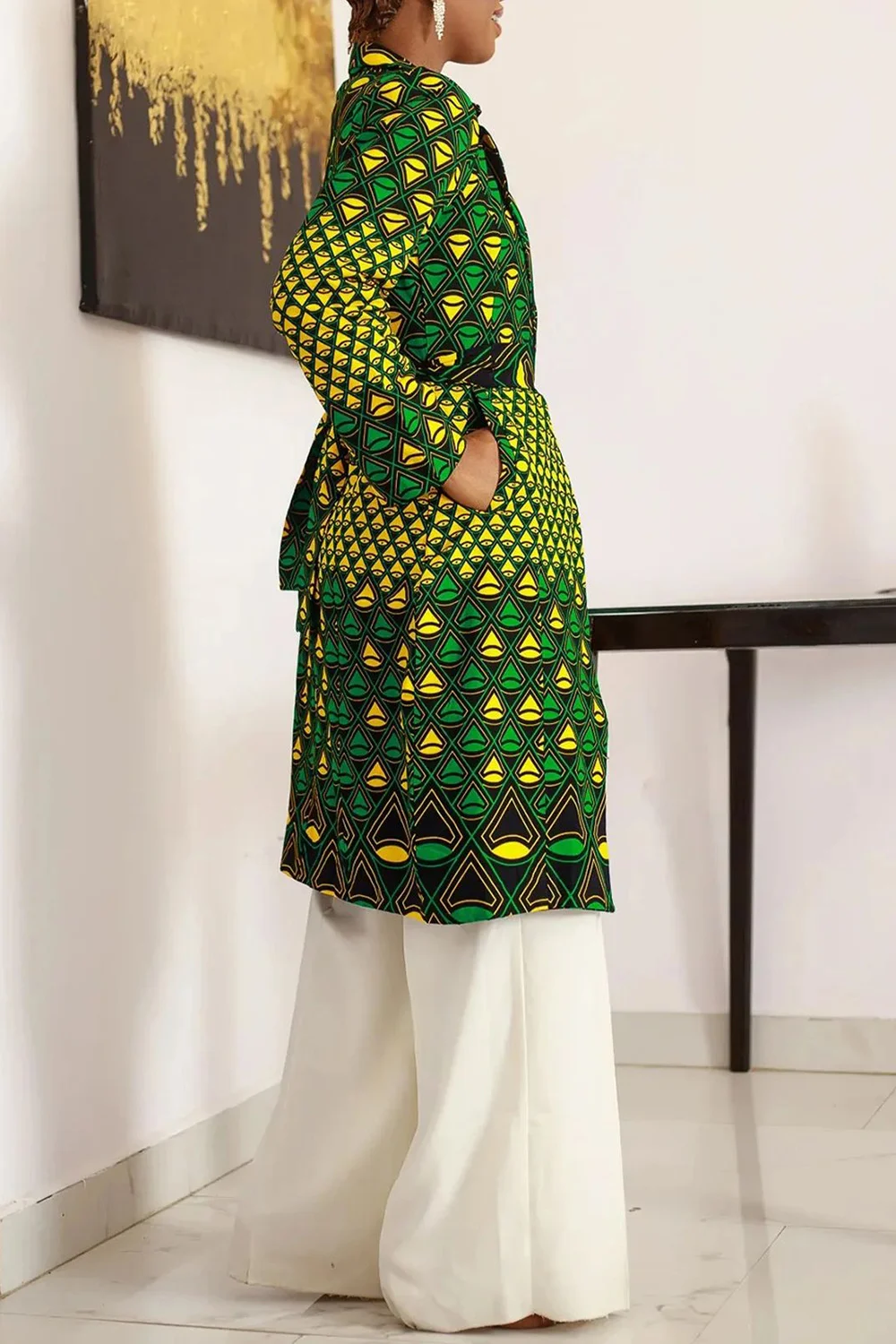 Camicette divise a maniche lunghe con scollo a V verde africano casual da lavoro taglie forti 2025 da donna