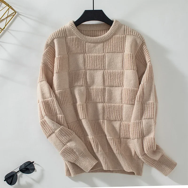 Sweater pullover rajut wanita, atasan jumper kasual reguler longgar lengan penuh leher bulat musim gugur musim dingin