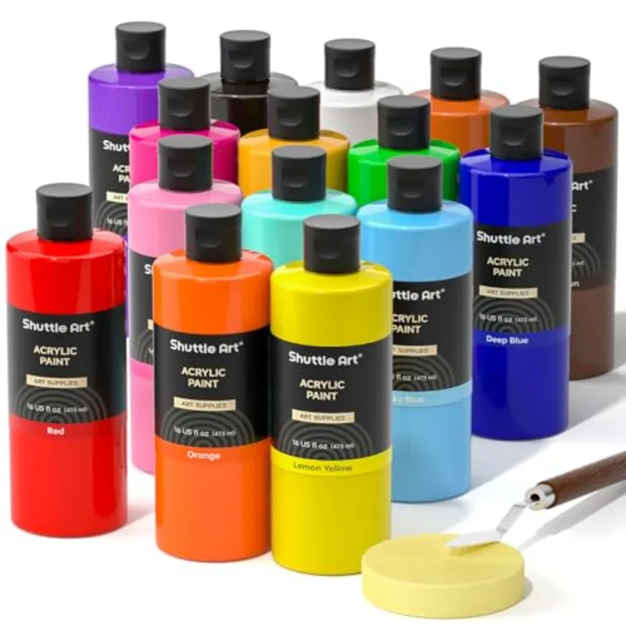 

Acrylic Paint, Acrylic Paint Large Bottle Set, 473ml/16oz Each, Rich Pigments, High Viscosity, Bulk for Artists, Beginners and