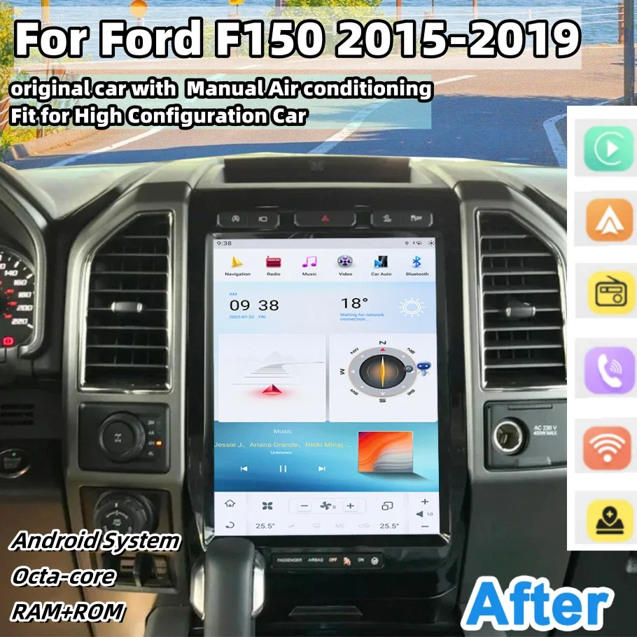 12.1 Inch Android 13 For Ford F150 2015-2019 Tesla Vertical Car Stereo Wireless CarPlay Android Auto GPS DSP WiFi 4G Head Unit