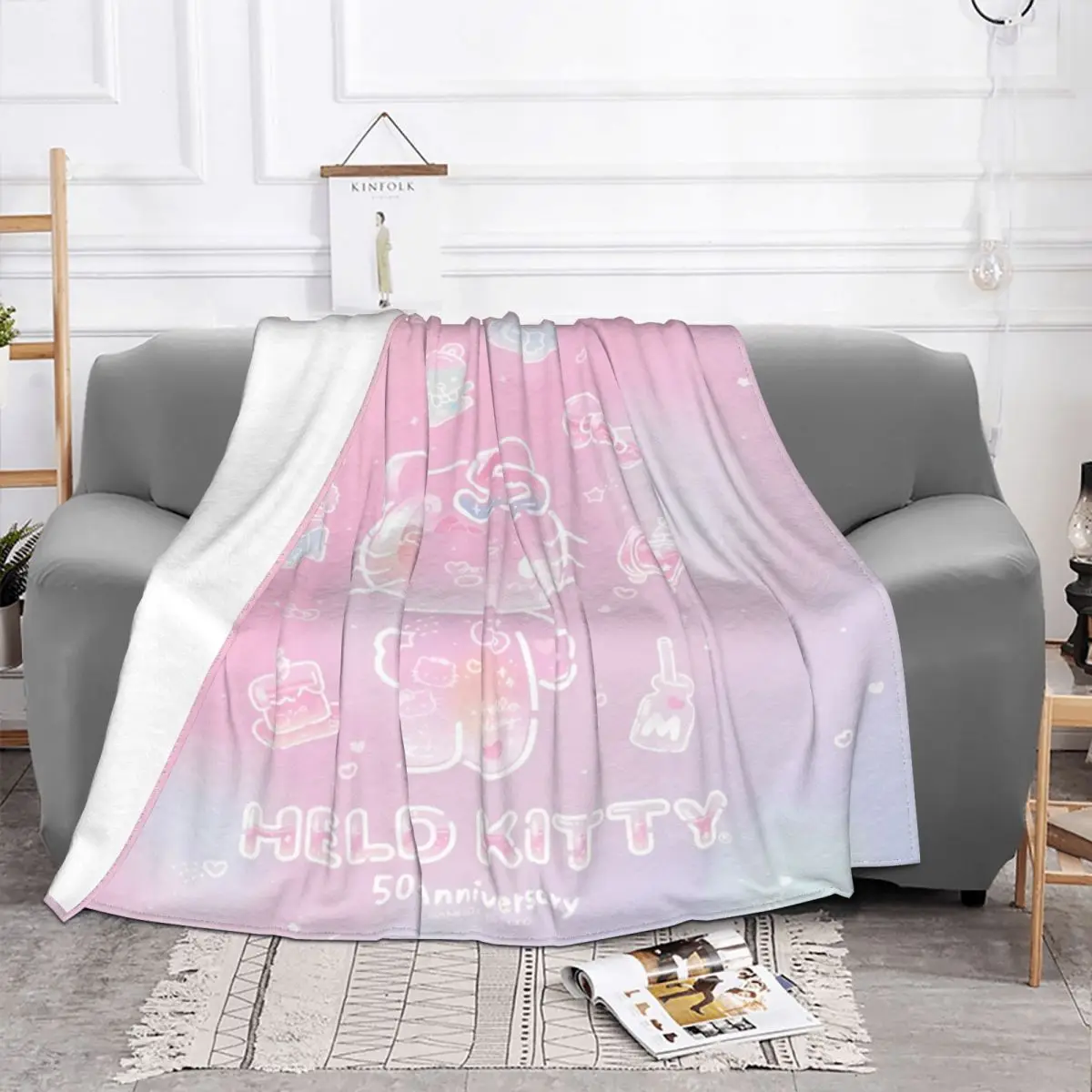 Official Transparent Hello Kitty Knitted Blanket Flannel Cartoon Ultra-Soft Throw Blankets for Home Couch Bed Rug