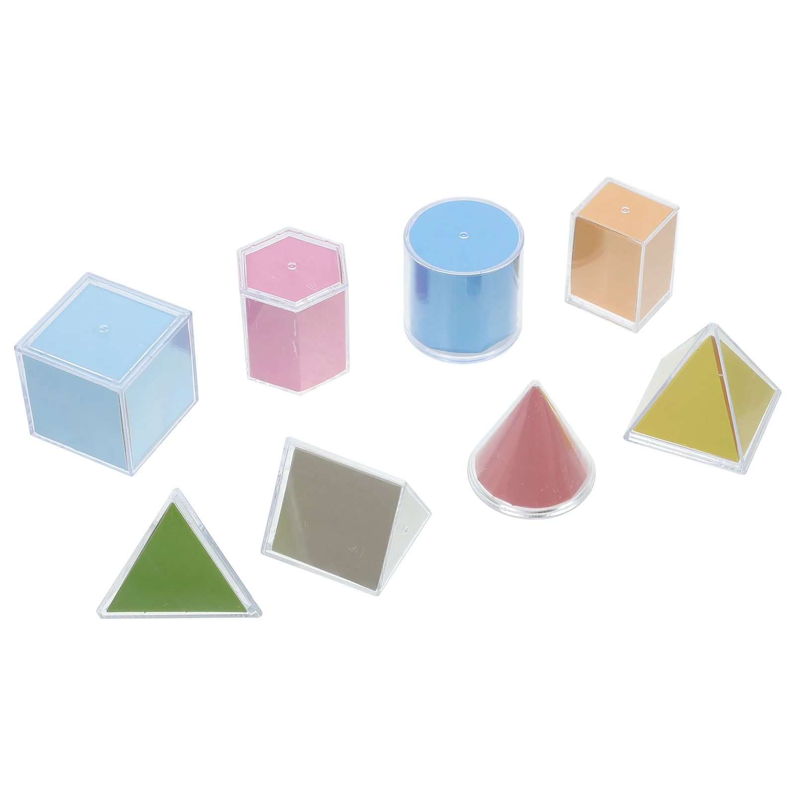 8pcs Transparent Plastic Detachable 3D Geometry Shapes Learning Aids Math Tools Geometric Solids Spatial Imagination Toys