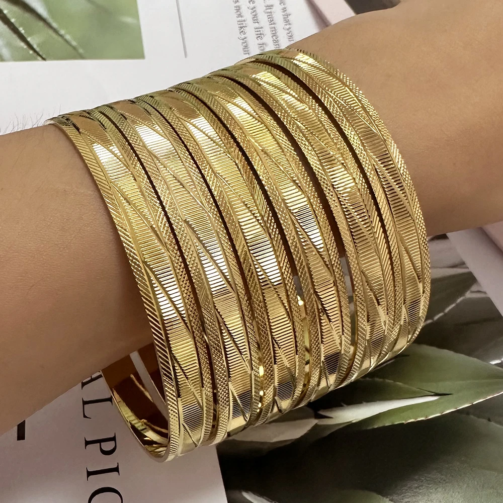 New Arrival Cuff Bracelet 24K Gold Color Dubai French African Bangle Women Bridal Wedding Party Charm Jewelry