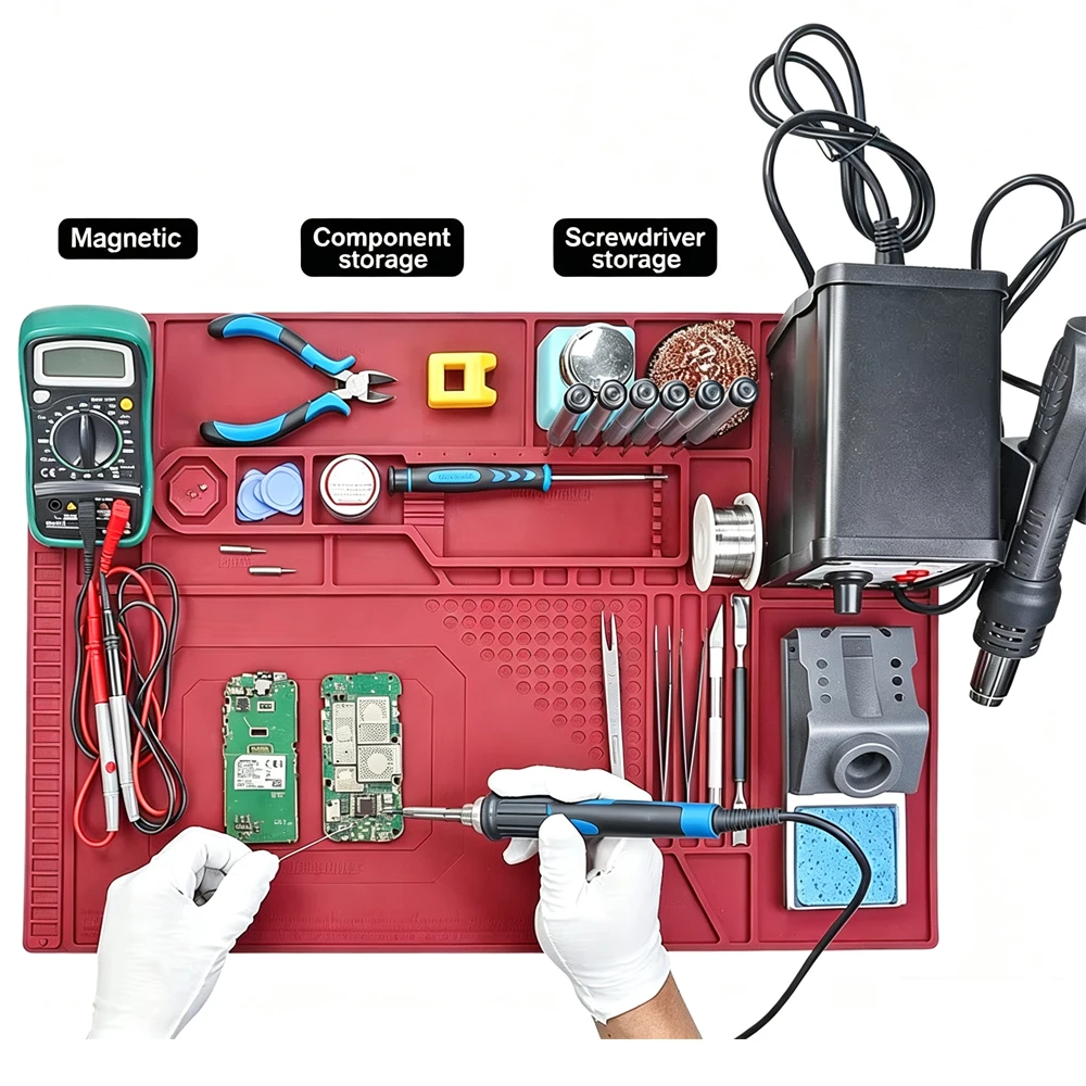 BGA Soldering Station Silicon Mat 500℃ Heat-Resistant Soldering Station Work Pad Desk Platform Welding Station for Electronic