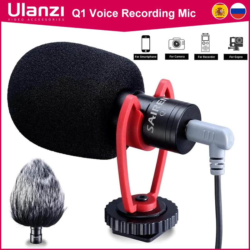 

Ulanzi Sairen Q1 On-Camera Video Recording Mic Shotgun Interview Vlog Mic Universal for DSLR Android iPhone Smartphone GoPro