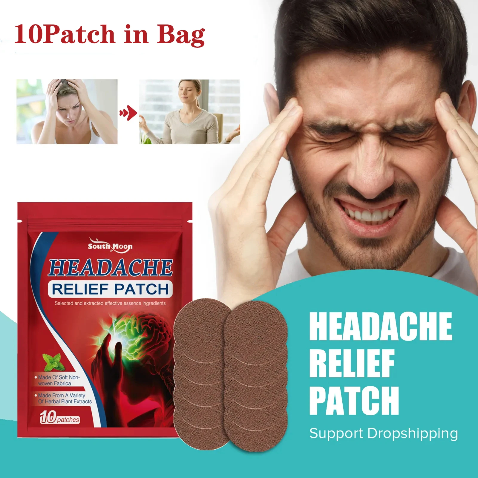 

10pcs/bag Headache Relief Stickers Improve Migraine Mental Anxiety Insomnia Relieve Stress Nerve Relax Dizziness Relief Patches