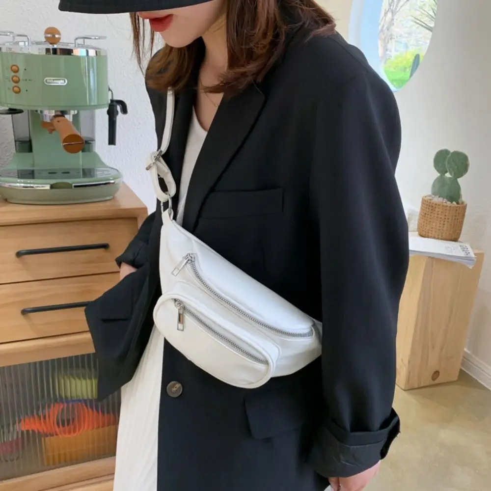 

Fanny Packs PU Chest Bag Solid Color PU Leather Women Chest Crossbody Bag Large Capcity Korean Style Crossbody Waist Pack Women