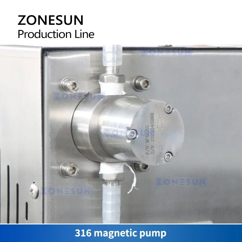 ZONESUN Linea di rifornimento automatica della pompa magnetica Riempimento di bottiglie rotonde Tappatura Etichettatrice Macchina imballatrice Bottiglia per occhi ZS-AFCL1
