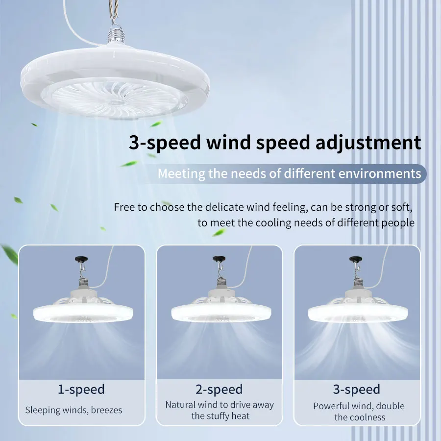 Cord Hook Fan Light US Plug LED Lamp and Ceiling Fan 2-in-1 3-speed Mode LED Fan Lamp with Remote Control for Outdoor Camping