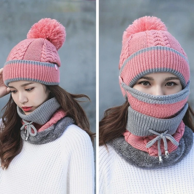 

Fashion Autumn Winter Women's Hat Caps Knitted Warm Scarf Windproof Multi Functional Hat Scarf Set Clothing Accessories 3pcs/set