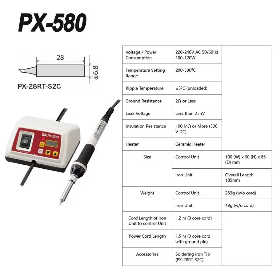 

GOOT PX-580 200-500 ℃ Мини-паяльная станция (1 шт.) с регулировкой температуры и интеллектуальным цифровым дисплеем или с комплектом для пайки