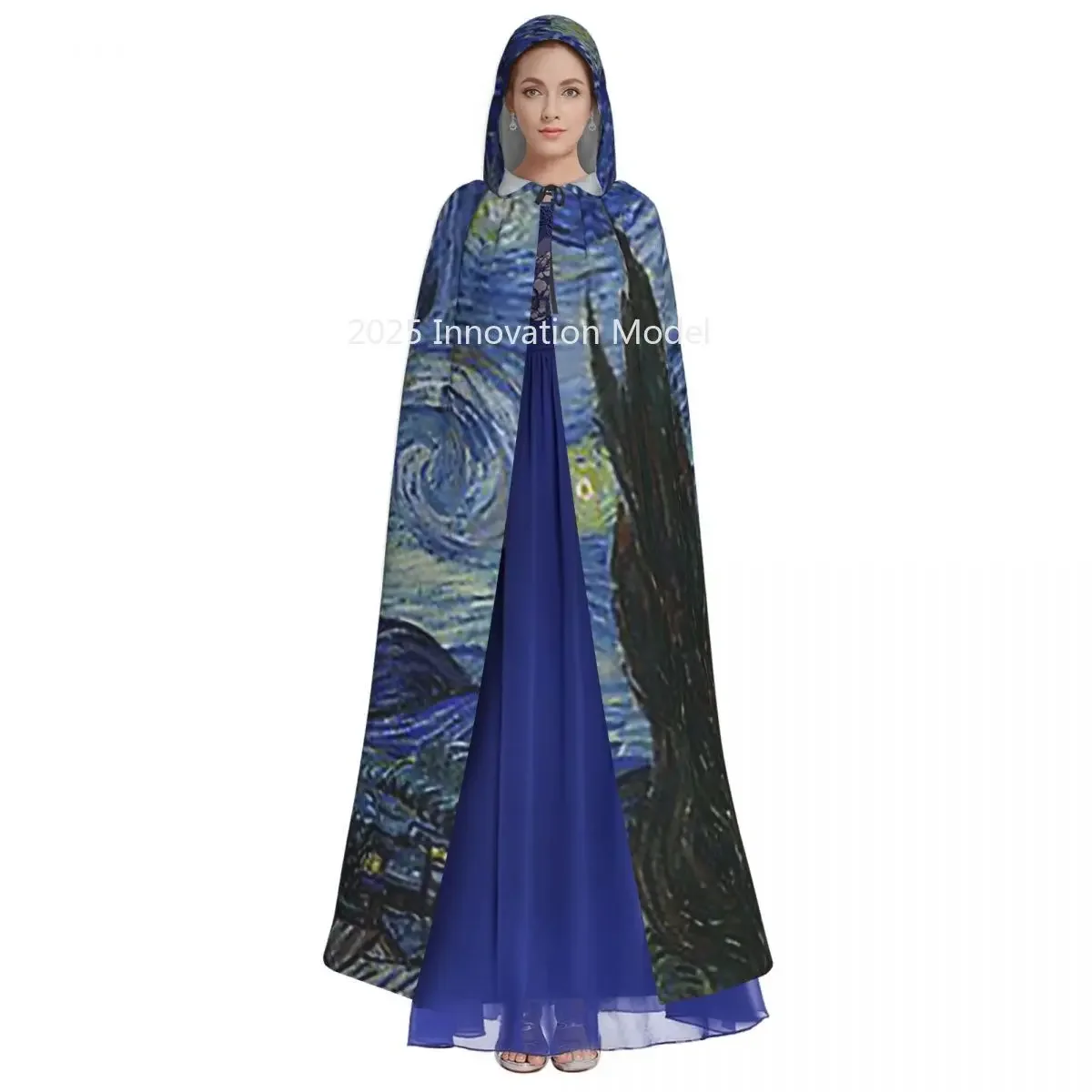 2025 새로운 별이 빛나는 밤 (빈센트 반 고흐) 긴 후드 망토 마녀 중세 의상 코스프레 망토 할로윈 파티 성인 유니섹스