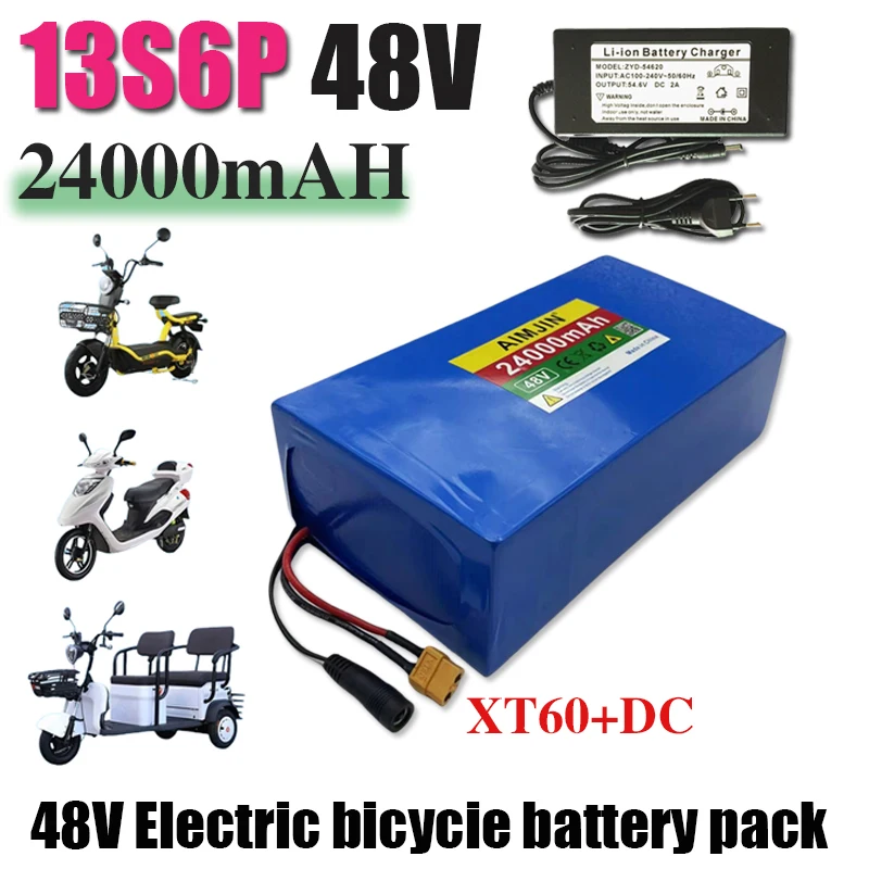 100% new 48V 24000mAh 13S6P Li-ion Battery Pack 2000W Citycoco Motorized Scooter Battery Built In 50A BMS+54.6V Charger