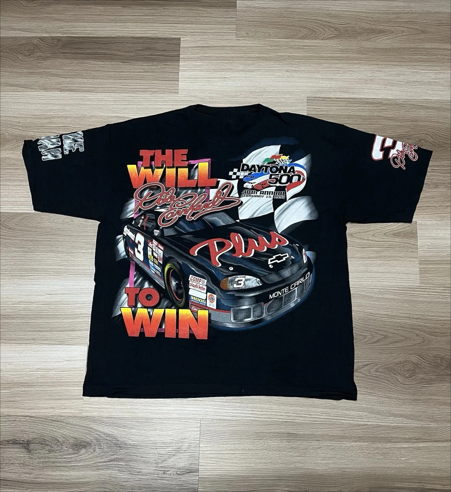 Men Summer Casual O-neck Tee Fashion Oversized Vintage Y2K Vintage VTG 1998 All Over Print Dale Earnhardt NASCAR Racing Daytona