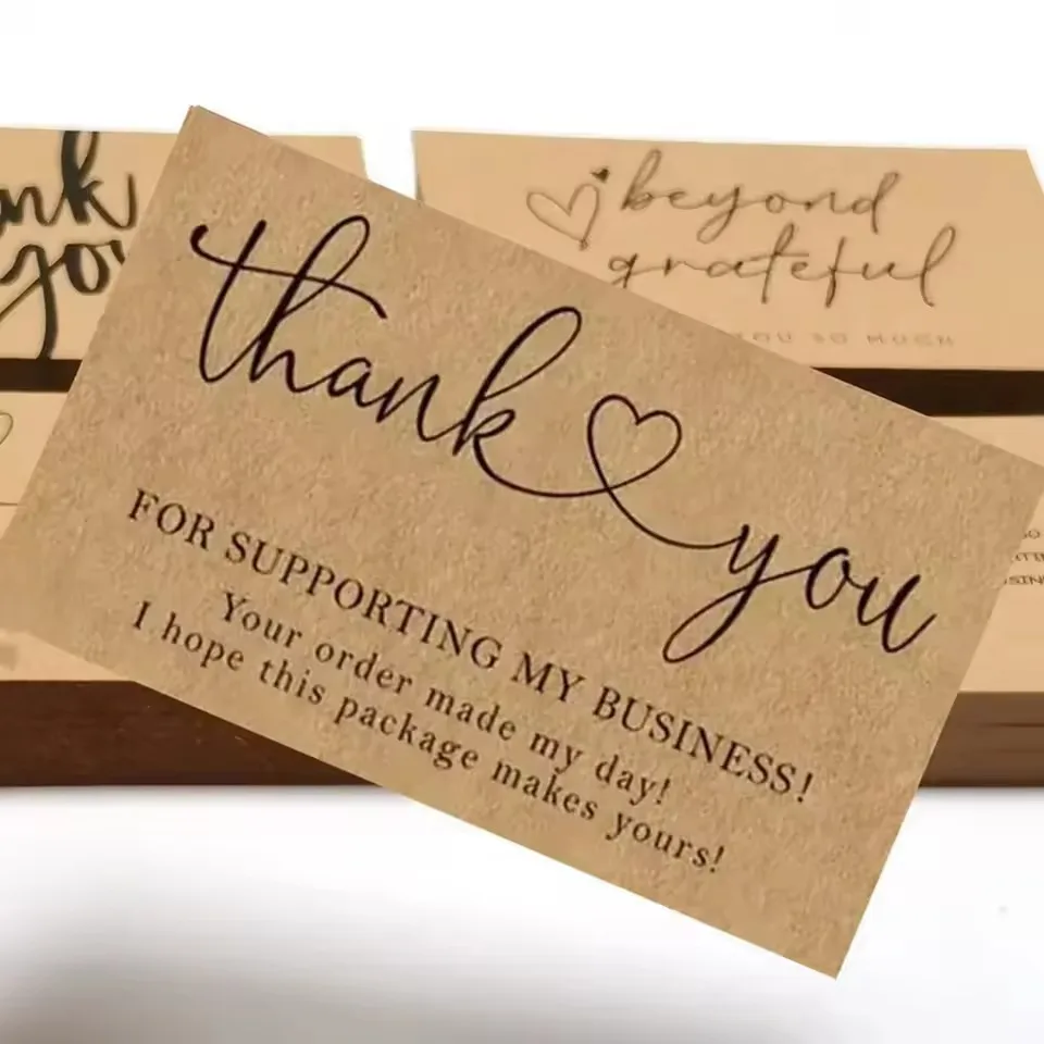 50pcs Natural Kraft Paper Thank You Cards for Small Business Appreciation Enterprise Thank You For Your Order Card Greeting Card - view 3