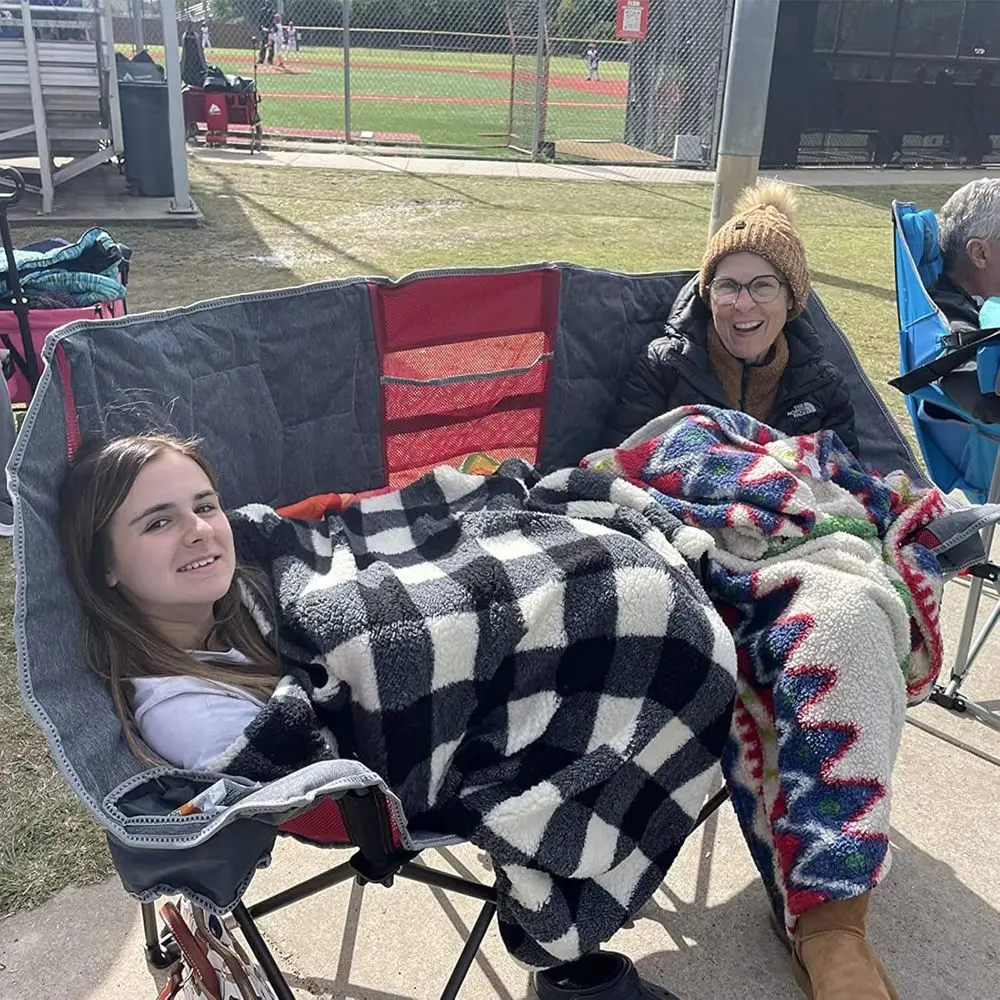 Silla plegable doble para acampar, sillón de dos plazas de gran tamaño, silla de césped portátil/plegable resistente con almacenamiento para exterior/exterior