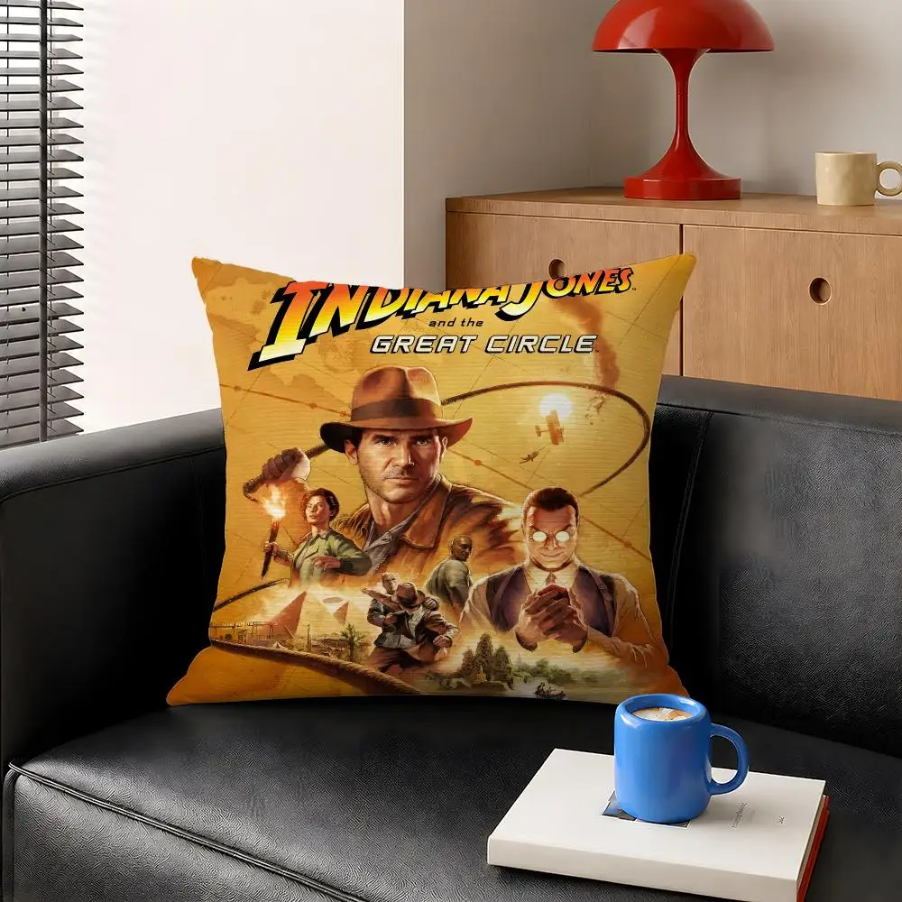 Movie Indiana Jones Adventure Jones Cushion Cover Decorative Pillowcase Soft Short Plush Cozy Durable Sofa Home Decor Items Gift