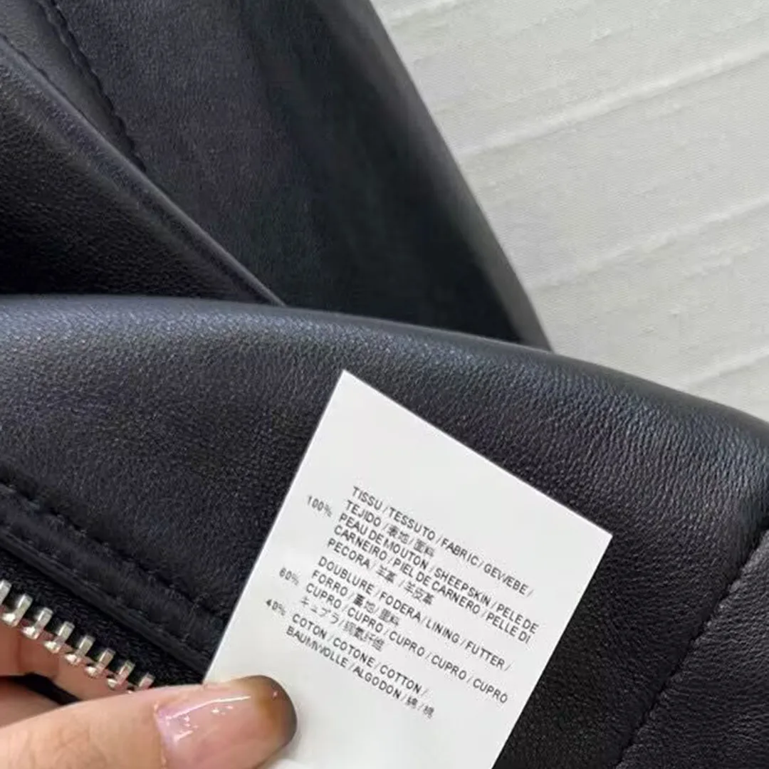 最高品質 100% 羊革ジャケット レディース スタンドカラー ジッパー ラグラン袖 ブラック バックワイドベルト レトロ 本革 ショートコート