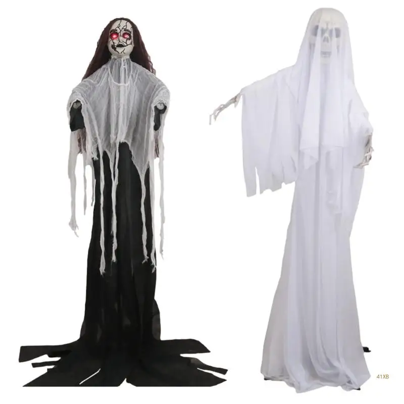 41XB Sound Responsive Halloween Skeleton Eerie Hanging Reapers with Horrifying Sound Effect Party Decorations for Indoor