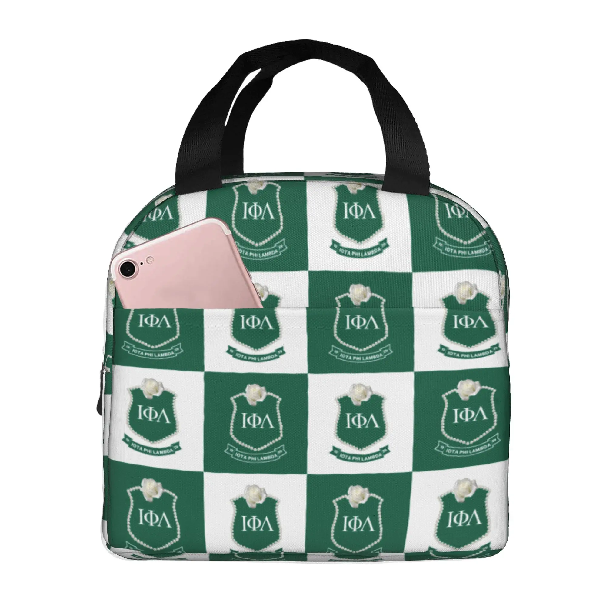 Checkered Plaid Iota Phi Lambda Portable Lunch Box for Women Waterproof 1929 Cooler Thermal Food Insulated Lunch Bag Office Work