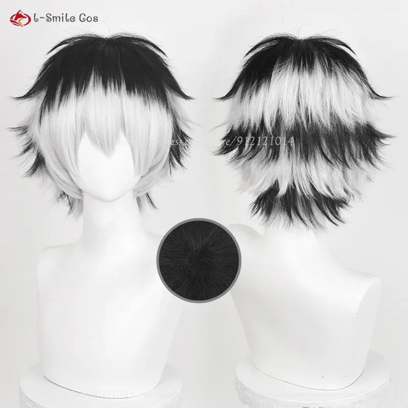 

2025 Anime Cos Kotaro Bokuto Cosplay 30cm Silver White Black Heat Resistant Synthetic Halloween Party Wigs + Wig Ca