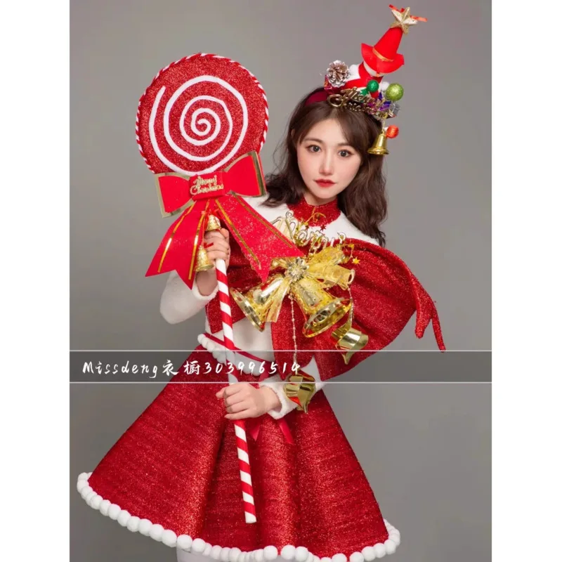 

Nightclub Bar Cosplay Costume Stylish Red Bow Puff Costume Lollipop DS Girl Group Gogo Performance Outfit
